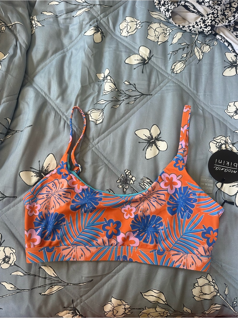 moana bikini Orange Floral Bikini Top with Blue & Pink Tropical Print